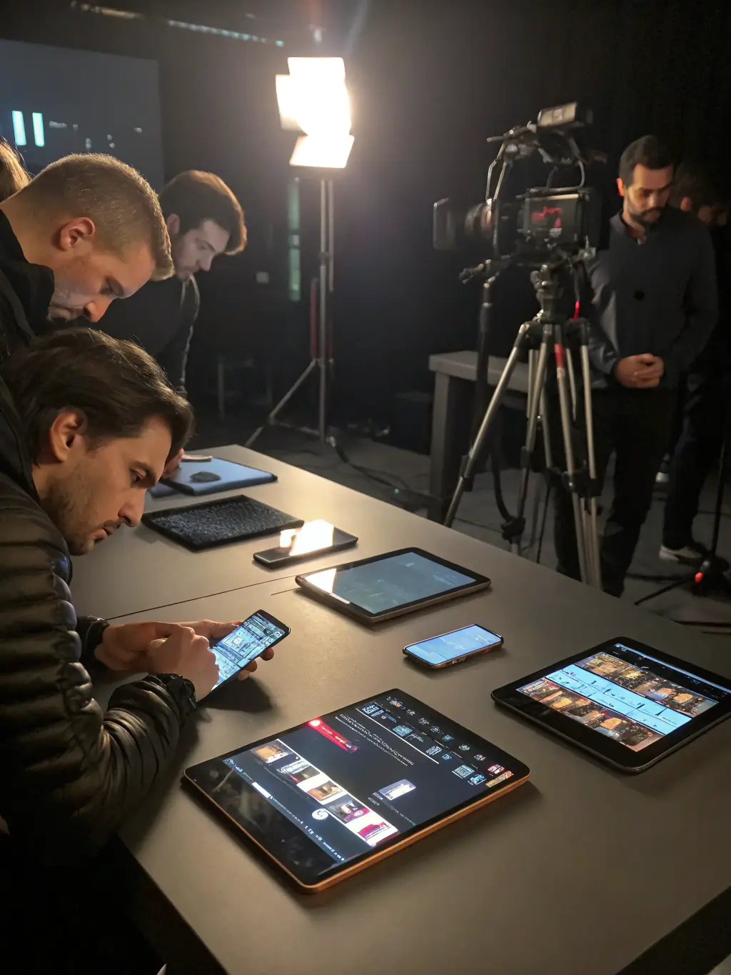 A person testing a software application on different devices, ensuring quality and functionality across platforms, demonstrating attention to detail.
